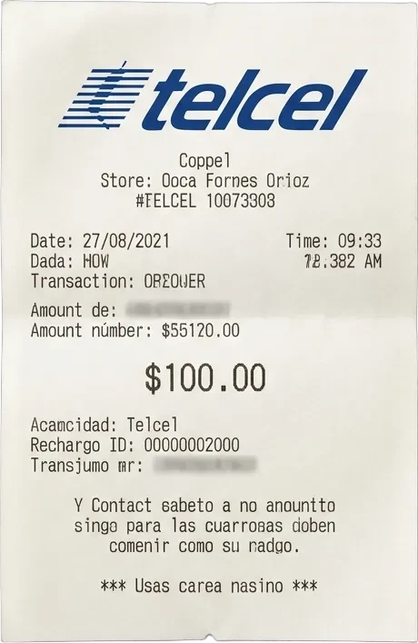 Recarga Telcel $100